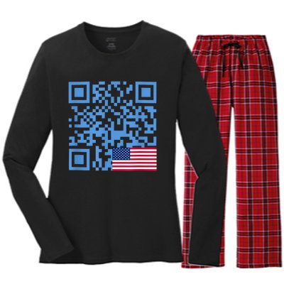 Funny Qr President Trump Dance Code Usa Flag Women's Long Sleeve Flannel Pajama Set 