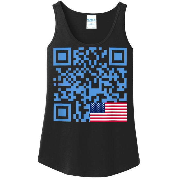 Funny Qr President Trump Dance Code Usa Flag Ladies Essential Tank