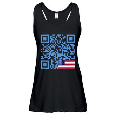 Funny Qr President Trump Dance Code Usa Flag Ladies Essential Flowy Tank