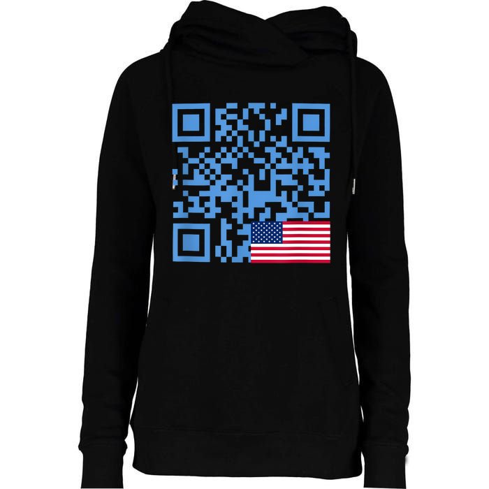 Funny Qr President Trump Dance Code Usa Flag Womens Funnel Neck Pullover Hood