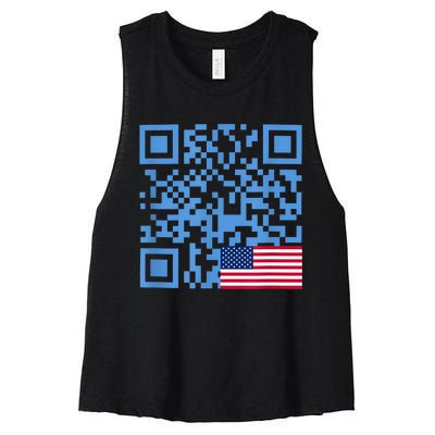 Funny Qr President Trump Dance Code Usa Flag Women's Racerback Cropped Tank