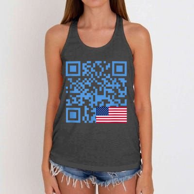 Funny Qr President Trump Dance Code Usa Flag Women's Knotted Racerback Tank