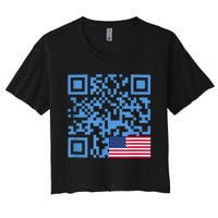 Funny Qr President Trump Dance Code Usa Flag Women's Crop Top Tee