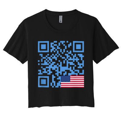 Funny Qr President Trump Dance Code Usa Flag Women's Crop Top Tee