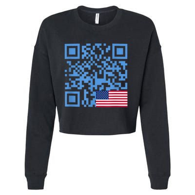 Funny Qr President Trump Dance Code Usa Flag Cropped Pullover Crew