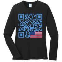 Funny Qr President Trump Dance Code Usa Flag Ladies Long Sleeve Shirt