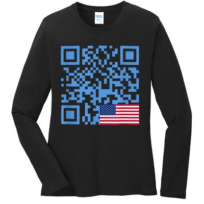 Funny Qr President Trump Dance Code Usa Flag Ladies Long Sleeve Shirt