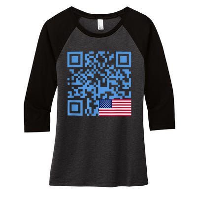 Funny Qr President Trump Dance Code Usa Flag Women's Tri-Blend 3/4-Sleeve Raglan Shirt