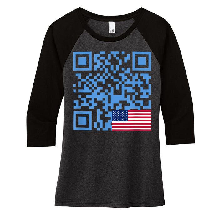 Funny Qr President Trump Dance Code Usa Flag Women's Tri-Blend 3/4-Sleeve Raglan Shirt