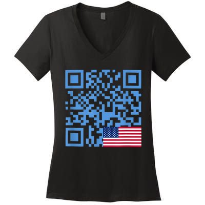 Funny Qr President Trump Dance Code Usa Flag Women's V-Neck T-Shirt