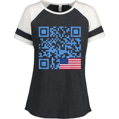 Funny Qr President Trump Dance Code Usa Flag Enza Ladies Jersey Colorblock Tee