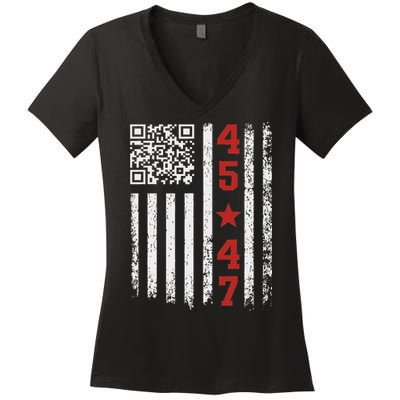 Funny Qr President Trump Dance Code Women's V-Neck T-Shirt