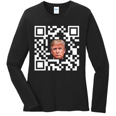 Funny Qr President Trump Dance Code Ladies Long Sleeve Shirt