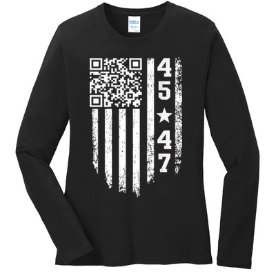 Funny Qr President Trump 4547 Trump Dancing Code Ladies Long Sleeve Shirt