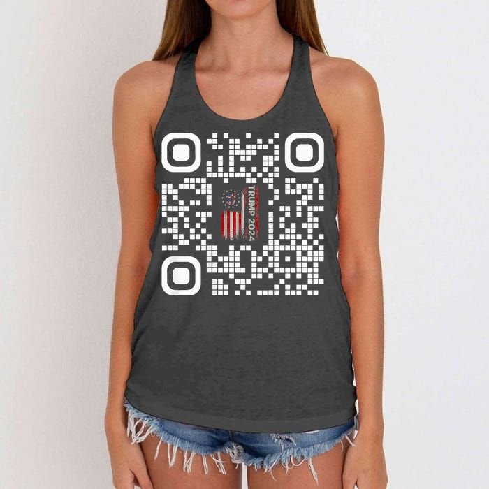 Funny Qr President Trump 4547 Trump Dancing Code Women's Knotted Racerback Tank