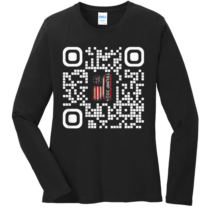 Funny Qr President Trump 4547 Trump Dancing Code Ladies Long Sleeve Shirt