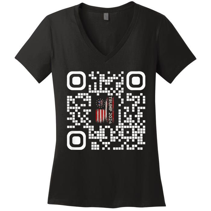 Funny Qr President Trump 4547 Trump Dancing Code Women's V-Neck T-Shirt