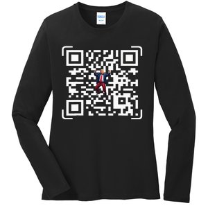 Funny Qr President Trump 4547 Trump Dancing Code Ladies Long Sleeve Shirt