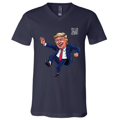 Funny Qr President Trump 4547trump Dancing Code V-Neck T-Shirt