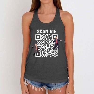 Funny Qr President Trump 4547 Trump Dancing Code Women's Knotted Racerback Tank