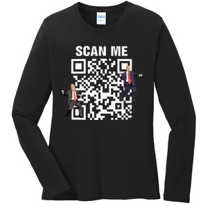 Funny Qr President Trump 4547 Trump Dancing Code Ladies Long Sleeve Shirt