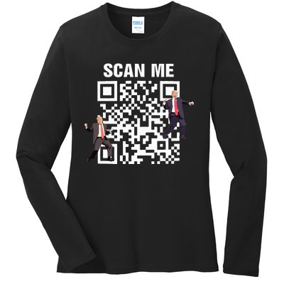 Funny Qr President Trump 4547 Trump Dancing Code Ladies Long Sleeve Shirt