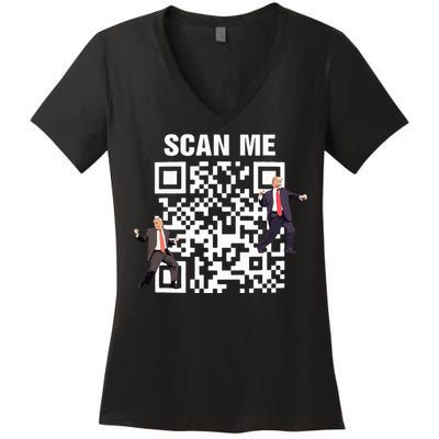 Funny Qr President Trump 4547 Trump Dancing Code Women's V-Neck T-Shirt