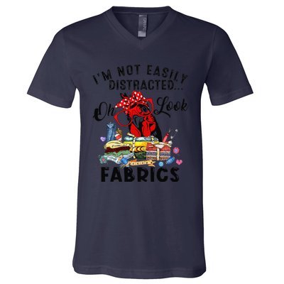 Funny Quilting Quilter Sewer Sewing Oh Look Fabrics Chicken V-Neck T-Shirt