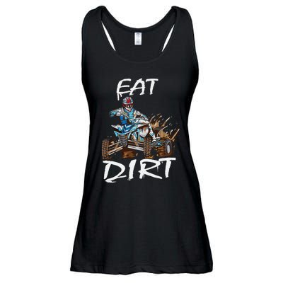 Funny Quad Rider Eat Dirt ATV Biker Quad Saying Ladies Essential Flowy Tank