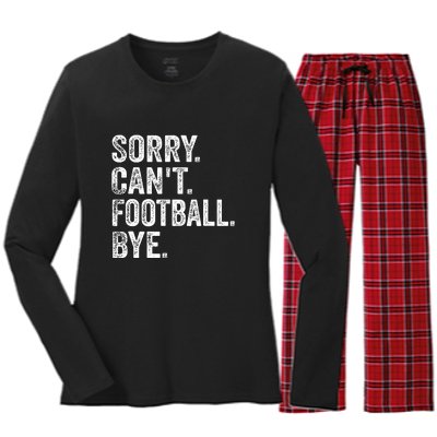 Funny Quote Sorry Cant Football Bye Fan Football Player Gift Women's Long Sleeve Flannel Pajama Set 