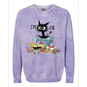 Funny Quilting Sewing Cat I’M Ok Quilting Christmas Colorblast Crewneck Sweatshirt