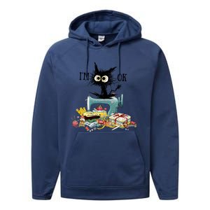 Funny Quilting Sewing Cat I’M Ok Quilting Christmas Performance Fleece Hoodie