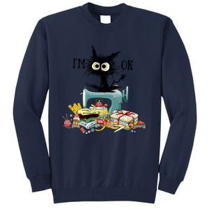 Funny Quilting Sewing Cat I’M Ok Quilting Christmas Tall Sweatshirt