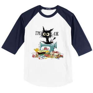 Funny Quilting Sewing Cat I’M Ok Quilting Christmas Baseball Sleeve Shirt