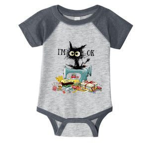 Funny Quilting Sewing Cat I’M Ok Quilting Christmas Infant Baby Jersey Bodysuit