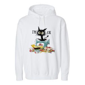 Funny Quilting Sewing Cat I’M Ok Quilting Christmas Garment-Dyed Fleece Hoodie