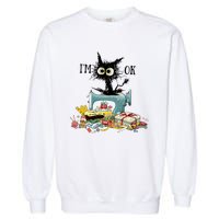 Funny Quilting Sewing Cat I’M Ok Quilting Christmas Garment-Dyed Sweatshirt