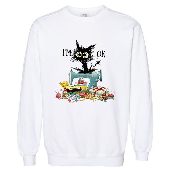 Funny Quilting Sewing Cat I’M Ok Quilting Christmas Garment-Dyed Sweatshirt