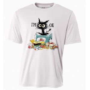 Funny Quilting Sewing Cat I’M Ok Quilting Christmas Cooling Performance Crew T-Shirt