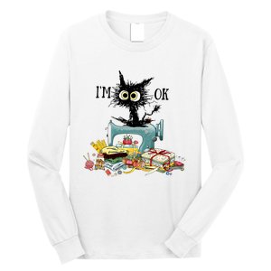 Funny Quilting Sewing Cat I’M Ok Quilting Christmas Long Sleeve Shirt