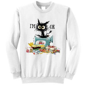 Funny Quilting Sewing Cat I’M Ok Quilting Christmas Sweatshirt