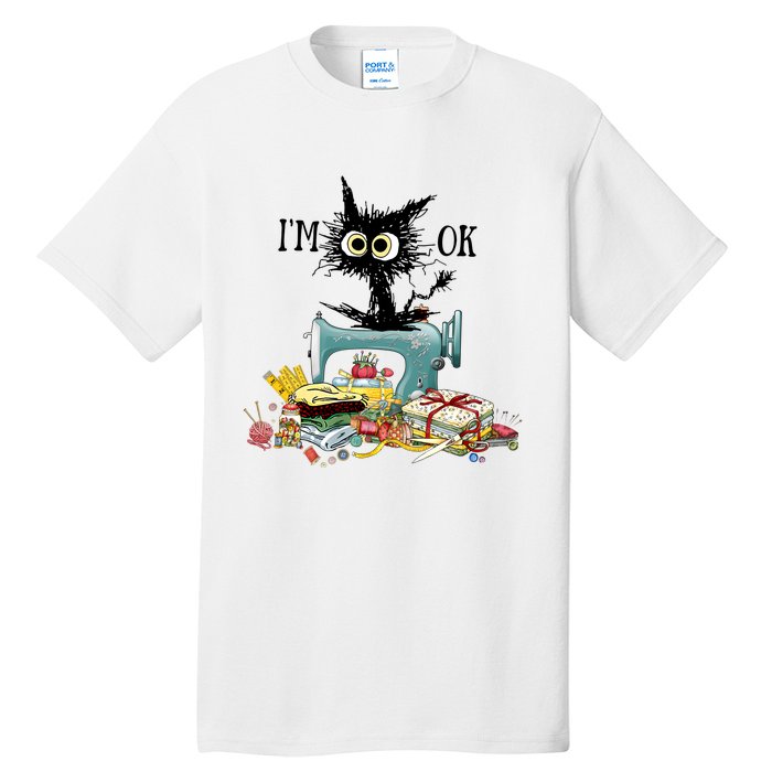 Funny Quilting Sewing Cat I’M Ok Quilting Christmas Tall T-Shirt