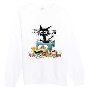 Funny Quilting Sewing Cat I’M Ok Quilting Christmas Premium Crewneck Sweatshirt