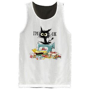 Funny Quilting Sewing Cat I’M Ok Quilting Christmas Mesh Reversible Basketball Jersey Tank