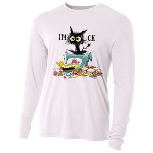 Funny Quilting Sewing Cat I’M Ok Quilting Christmas Cooling Performance Long Sleeve Crew