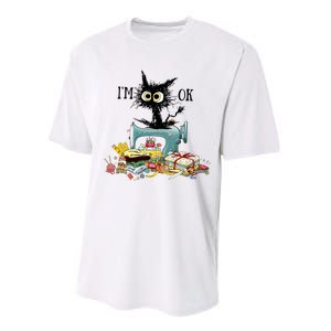 Funny Quilting Sewing Cat I’M Ok Quilting Christmas Performance Sprint T-Shirt