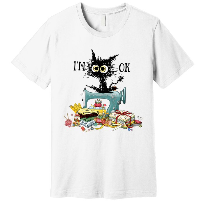 Funny Quilting Sewing Cat I’M Ok Quilting Christmas Premium T-Shirt