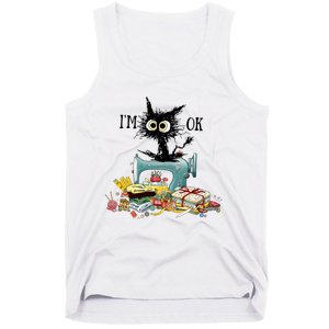 Funny Quilting Sewing Cat I’M Ok Quilting Christmas Tank Top