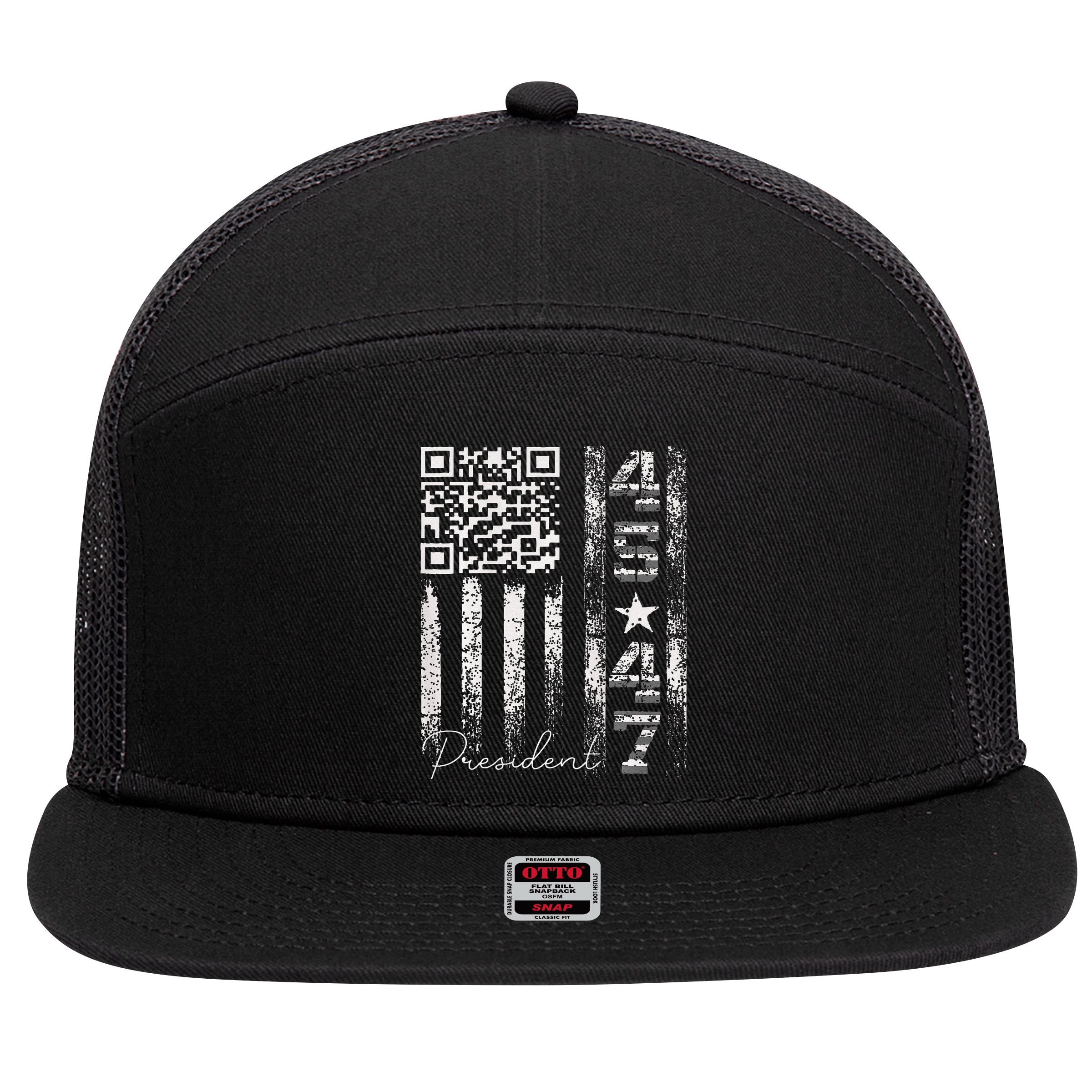 Funny Qr Scan Me President 4547 Trump Dancing Code 7 Panel Mesh Trucker Snapback Hat