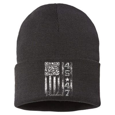 Funny Qr Scan Me President 4547 Trump Dancing Code Sustainable Knit Beanie